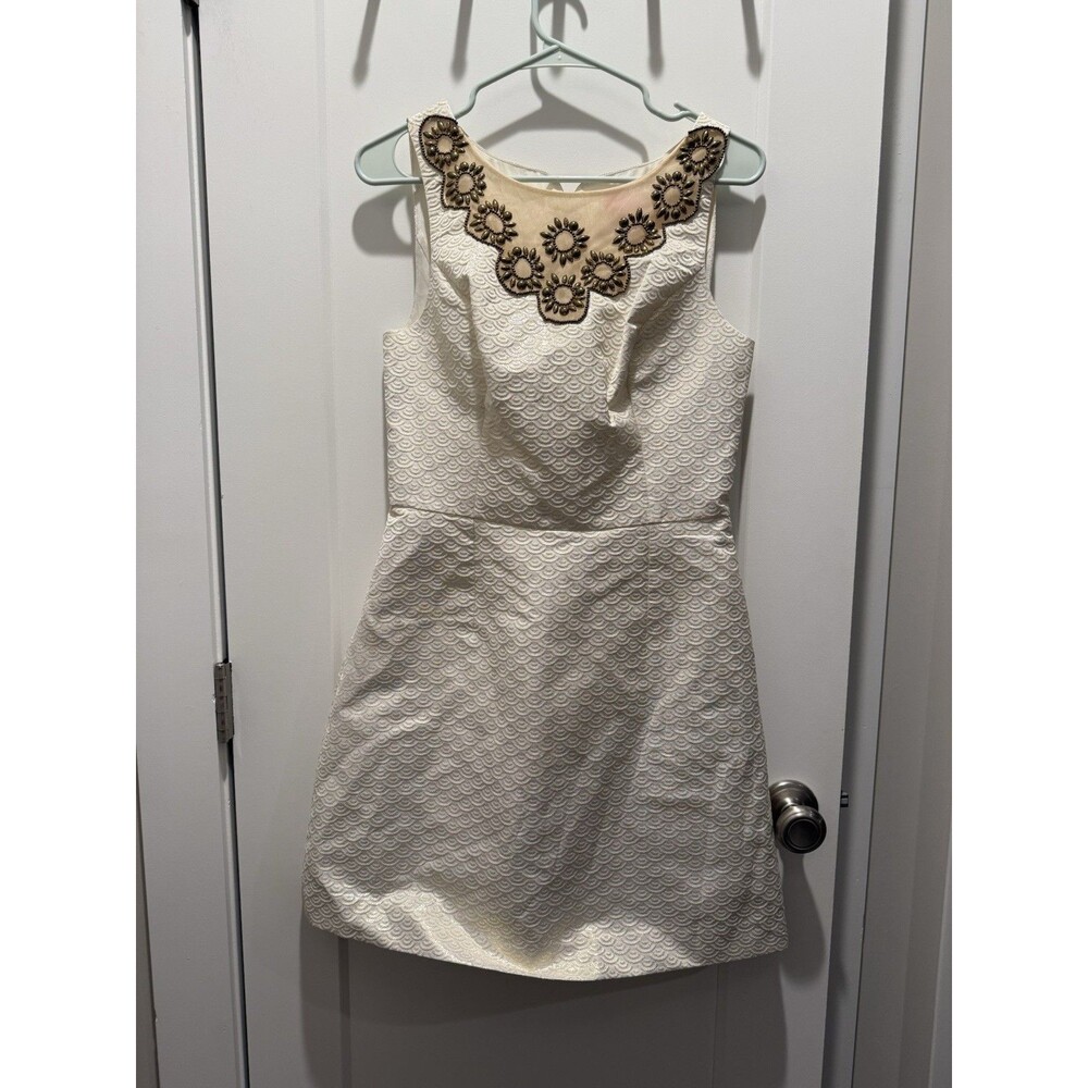 Lilly Pulitzer Wythe Dress Jacquard Ivory Gold Embellished Sleeveless Size 6